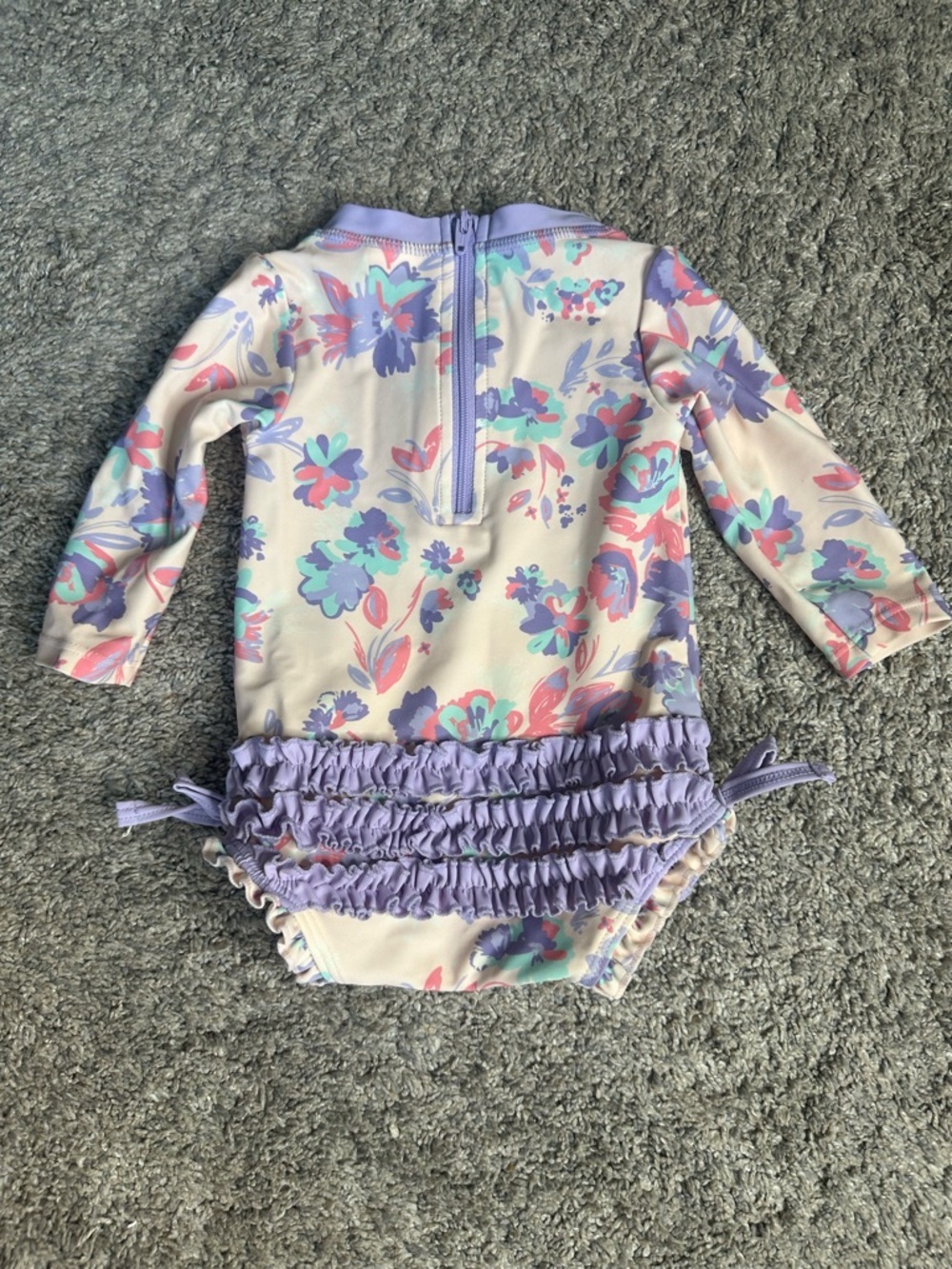 RuffleButts Princess Meadow Long Sleeved Rash Guard swimsuit 3-6 floral UPF 50 - Picture 5 of 9